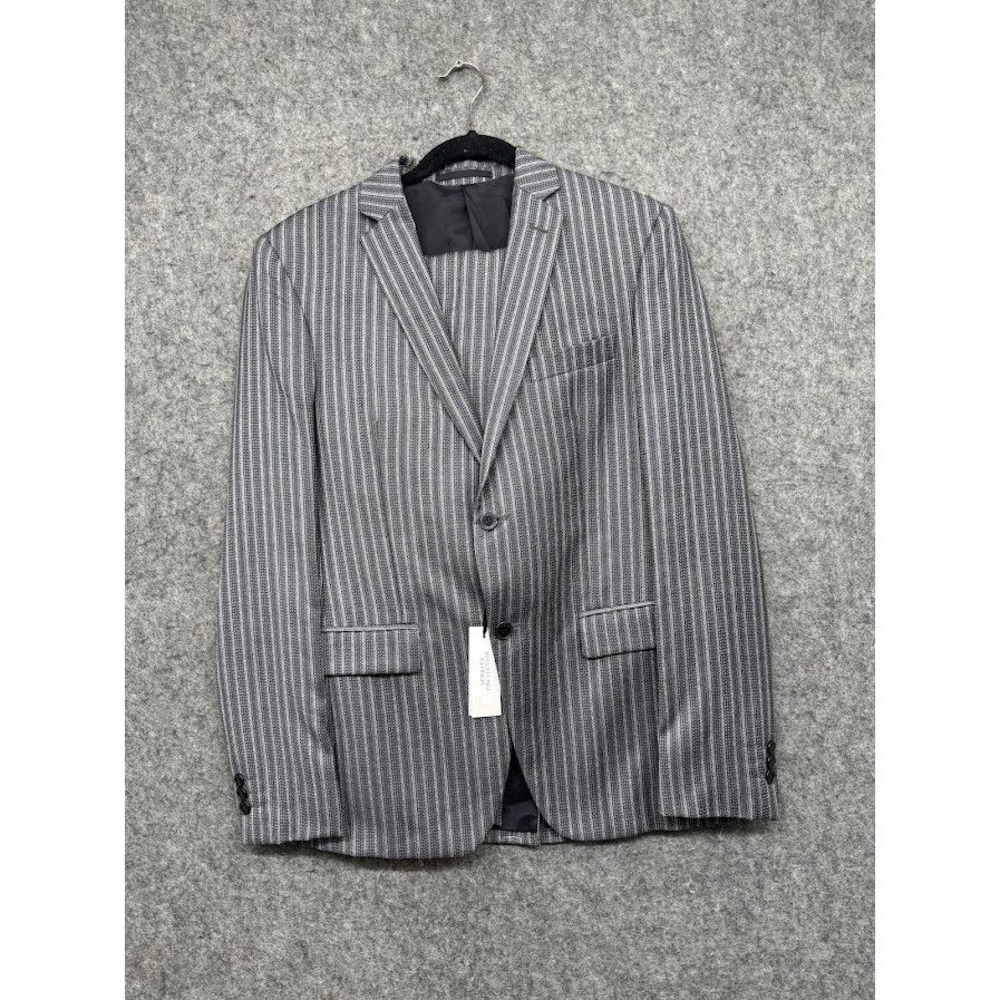 Versace Collection Men Grey White Stripe Suit 2pc Made in Italy Size 48 IT 38 US